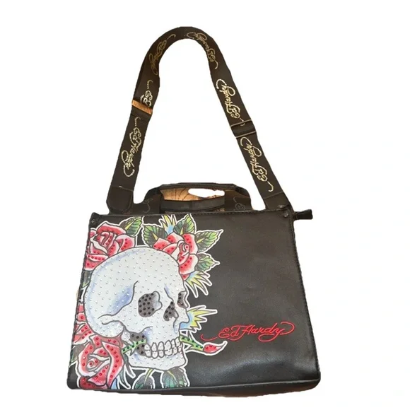 Ed Hardy Black and Red Skull Shoulder Bag - Picture 5 of 7